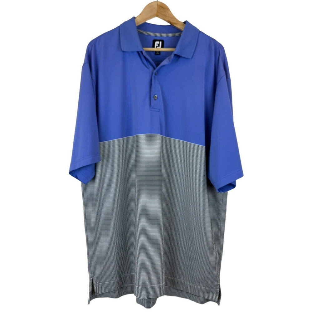 FootJoy Performance Stretch Polo Golf Shirt Men's XL Blue White Blk Colorblock‎